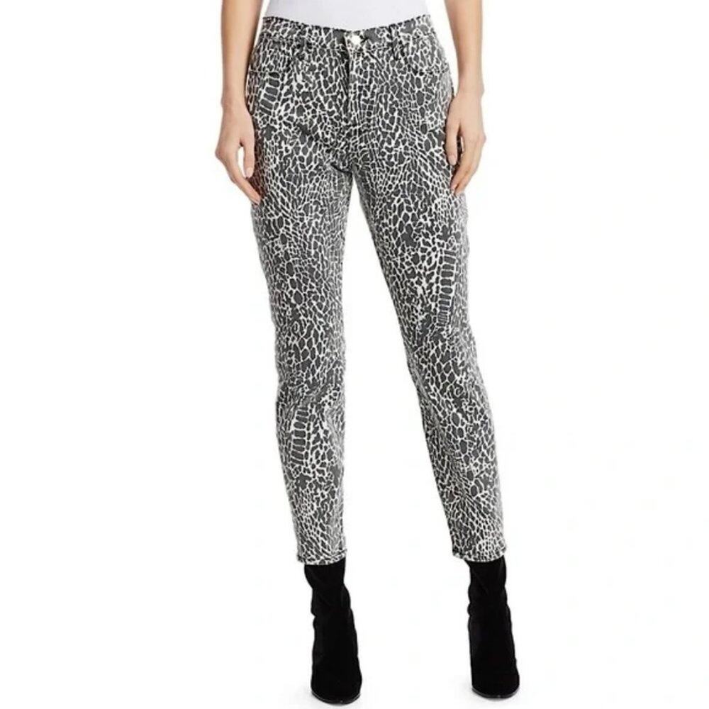 Frame Denim Black White Cheetah Print High Rise Skinny Fit Jeans NWT Size 25